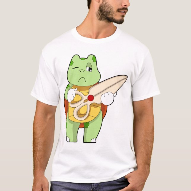 Sköldpadda Som Frisör Med Sax T Shirt (Framsida)