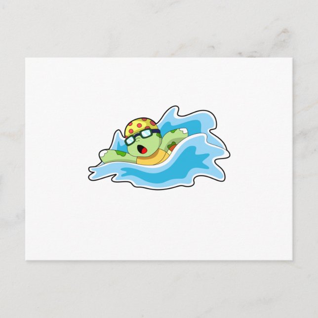 Sköldpadda som simmar i vatten vykort (Framsida)