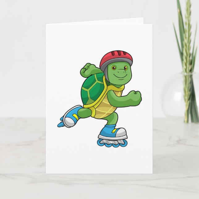Sköldpadda som skateboardåkare med rullskridskor & kort (Framsida)