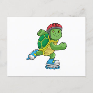 Sköldpadda som skateboardåkare med rullskridskor & vykort