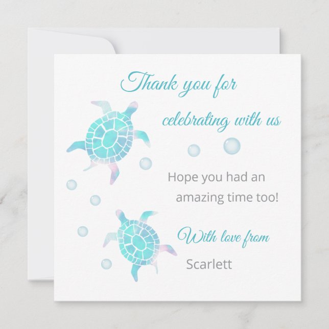 Sköldpadda Under Havet Personligt Tack Kort (Framsida)