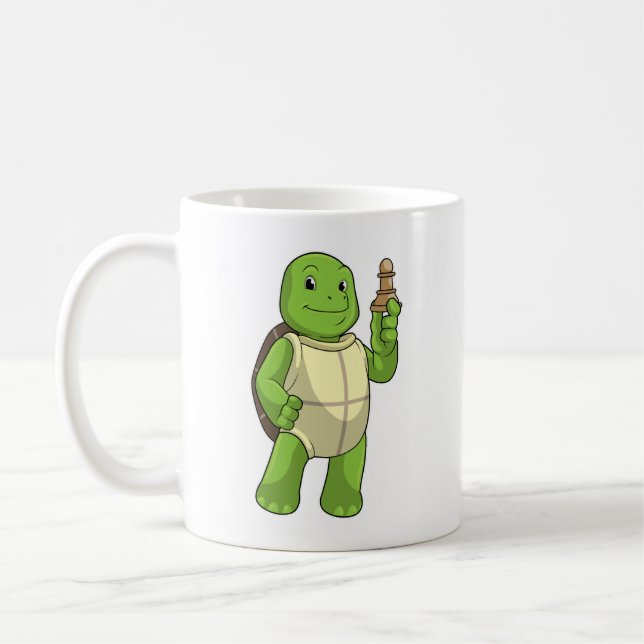 Sköldpadda vid schack med schackpjäs bonde kaffemugg (Vänster)