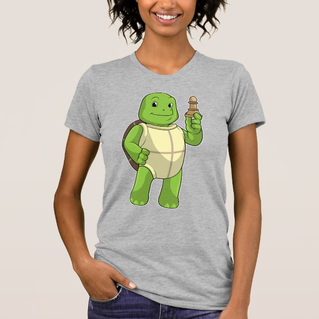 Sköldpadda vid schack med schackpjäs bonde t shirt (Framsida)