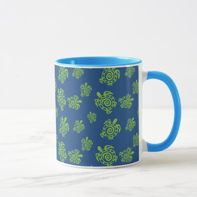 Sköldpaddagrönt- och blåtttryck mugg (Höger)