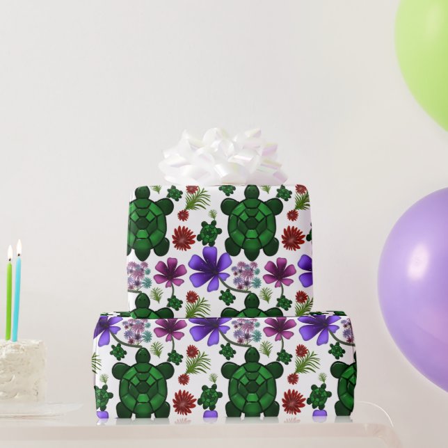 Sköldpaddor blommönster  presentpapper (Festgåvor)