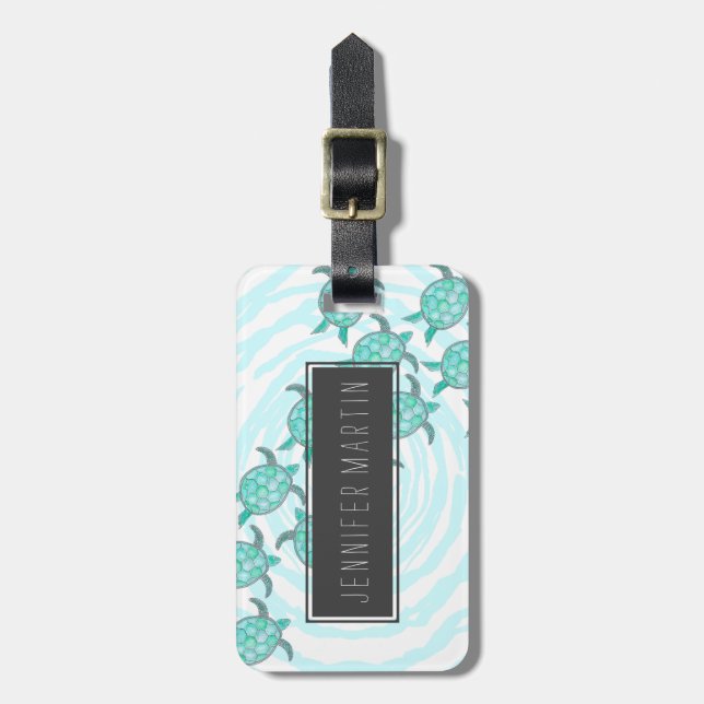 Sköldpaddor för vattenfärgkrickahav på Swirly Bagagebricka (Vertikal Framsida)