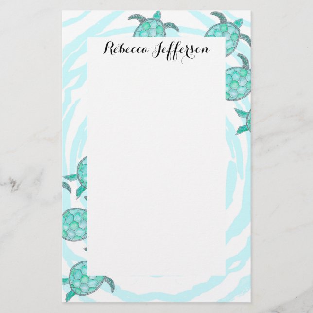 Sköldpaddor för vattenfärgkrickahav på Swirly Brevpapper (Framsida)
