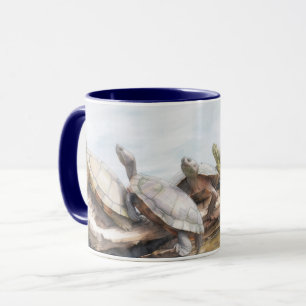 Sköldpaddor på en Stock i Vatten Sköldpadds Konst  Mugg