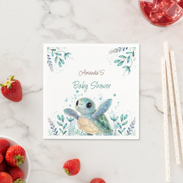 Sköldpadds-tema baby shower  pappersservett (Insitu)