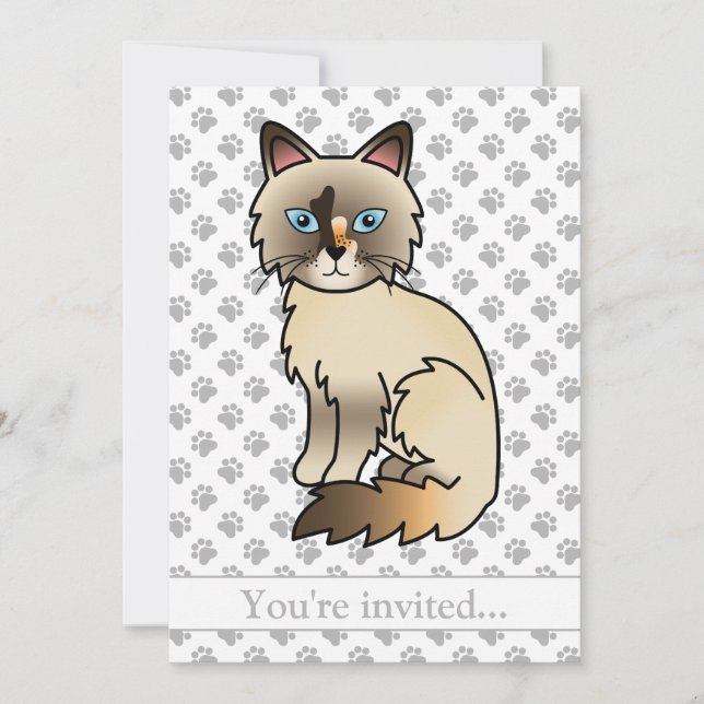 Sköldpaddsfärgad Birman/Ragdoll Katt Födelsedagsfe Inbjudningar (Framsida)