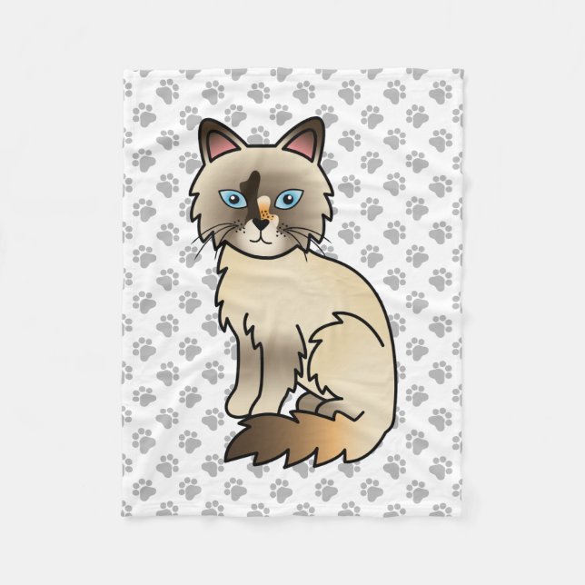 Sköldpaddsfärgad Birman / Ragdoll Söt Katt & Tassa Fleecefilt (Framsidan)