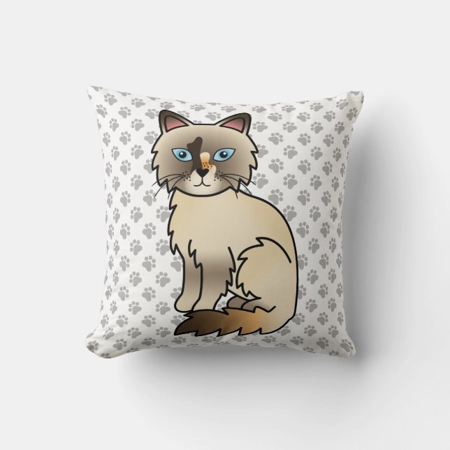 Sköldpaddsfärgad Birman / Ragdoll Söt Katt & Tassa Kudde (Framsida)