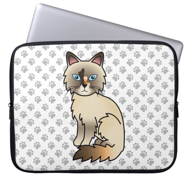 Sköldpaddsfärgad Birman / Ragdoll Söt Katt & Tassa Laptop Fodral (Framsidan)