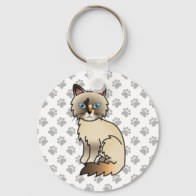 Sköldpaddsfärgad Birman / Ragdoll Söt Katt & Tassa Nyckelring (Framsida)