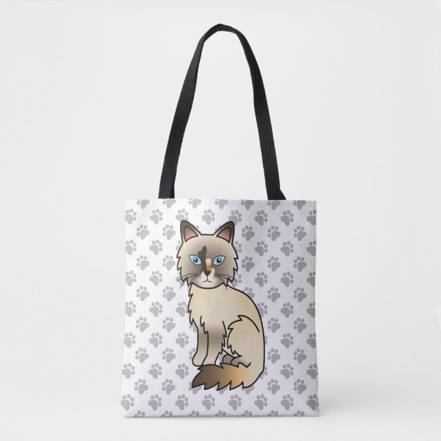 Sköldpaddsfärgad Birman / Ragdoll Söt Katt & Tassa Tygkasse (Framsida)