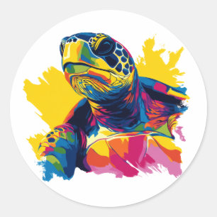 Sköldpaddsporträtt Illustration Vattenfärg Måleri Runt Klistermärke