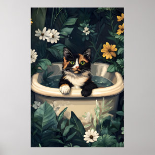 Sköldpaddsskal i badkar Affisch, Rolig Katt Affisc Poster