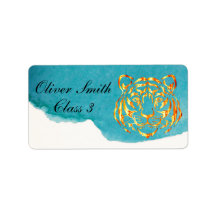 Skoletikett för Personligen Golden Ansikte Tiger