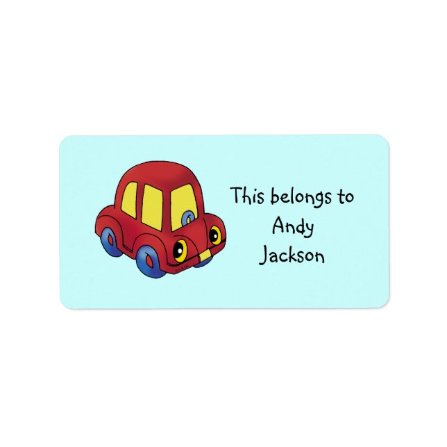Skoletiketter (bilen leksak) adressetikett (Framsidan)