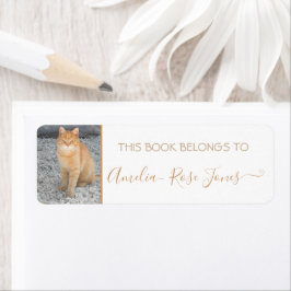 Skoletiketter Bok Pet Cat Photo Template Cute Returadress Etikett