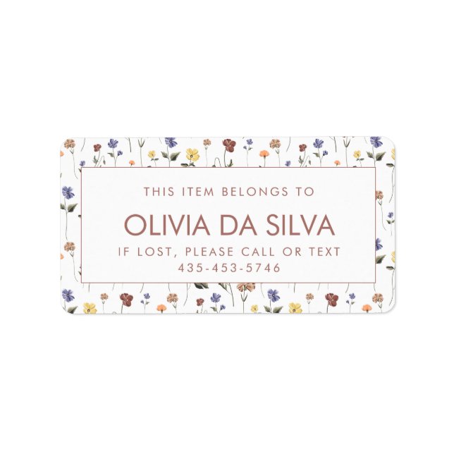 Skoletiketter för Wildblommor Child | ANPASSADE Adressetikett (Framsidan)
