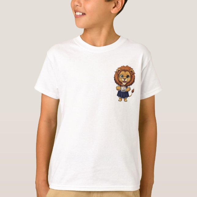 Skolflicka Lejon Tekop Barn T Shirt (Framsida)