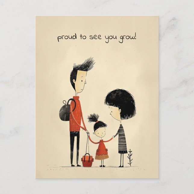 Skolflicka, Mor och Far Vykort (Framsida)