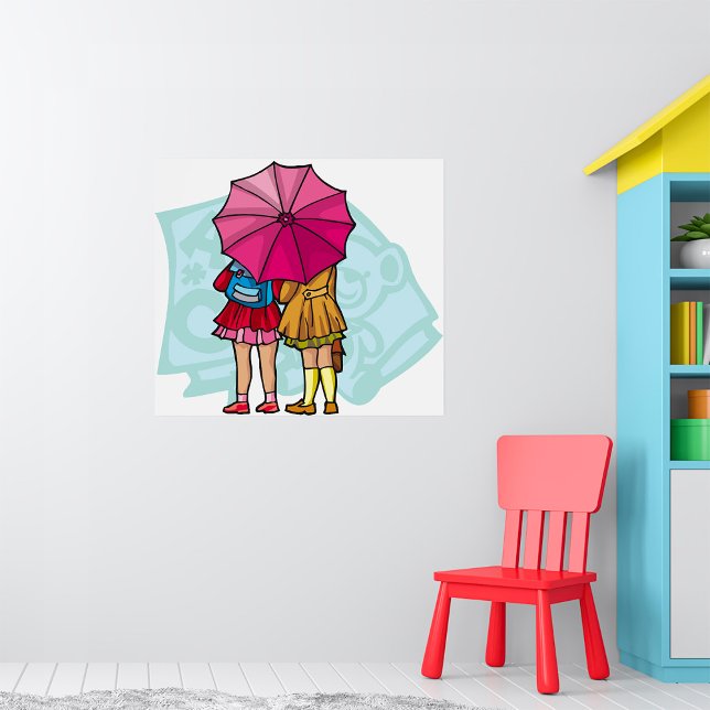 Skolflickor under paraplyer Poster (Skapare uppladdad)