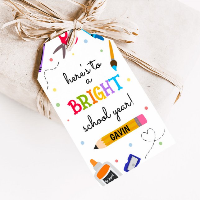 Skolförråd Bright School Year-favorittaggar Presentetikett (Back to School Bright School Year Favor Tags)