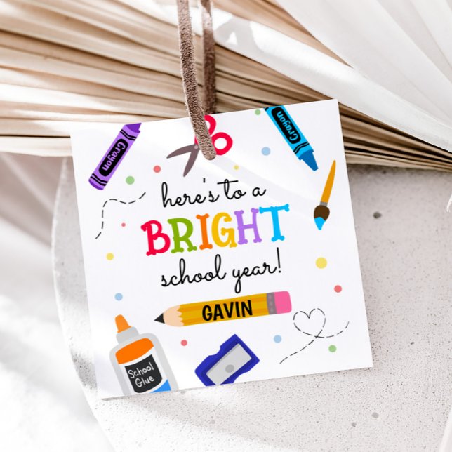 Skolförråd Bright School Year Square Gåvor Etiketter (Back to School Bright School Year Square Favor Tags)