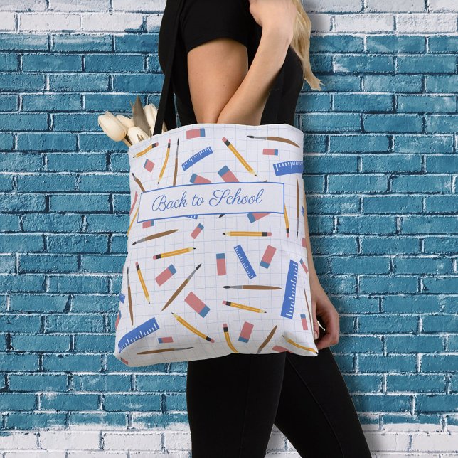 Skolförråd Mönster Tote Bag Tygkasse (School Supplies Pattern Tote Bag)
