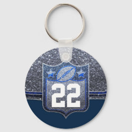 Skolfotbollsteamet Färg i Blue & Silver Glitter Nyckelring