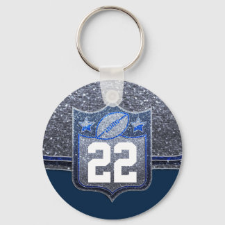 Skolfotbollsteamet Färg i Blue & Silver Glitter Nyckelring