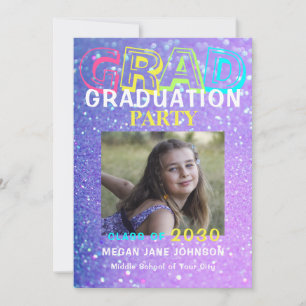 Skolfoto för studenten glitter mitten inbjudningar