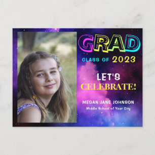 Skolgrafoto i Studenten neon glow mitten Inbjudan Vykort