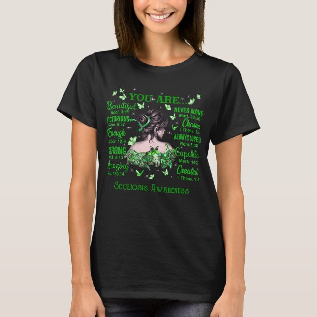 Skolios Medvetenhet Bibelverser & Fjärilar T Shirt (Framsida)