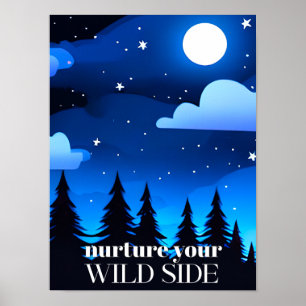 Skölj Vilden - Måne. Stars & Gräs Träd Poster