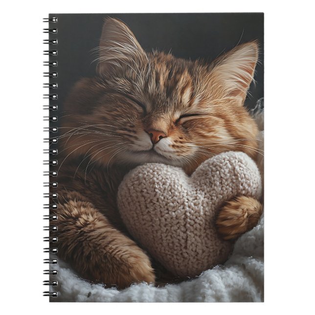 SKÖLJA TABBY KATT MED HJÄRTAT PILLOW ANTECKNINGSBOK (Framsidan)