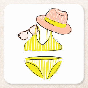 Sköljning av Sol - Gult Swimdress Underlägg Papper Kvadrat