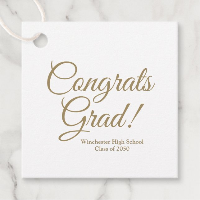Skolklass i gratulerara grad, vit guld anpassnings gåvor etiketter (Framsida)