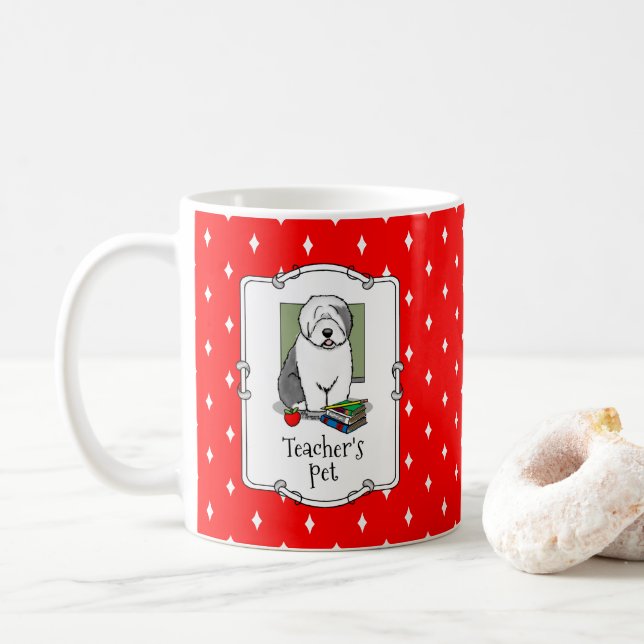Skollärare Gamla engelska Sheepdog (Grått 1) Cute Kaffemugg (Med munk)
