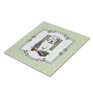 Skollärare Gamla engelska Sheepdog (Grått 1) Cute Kakelplatta