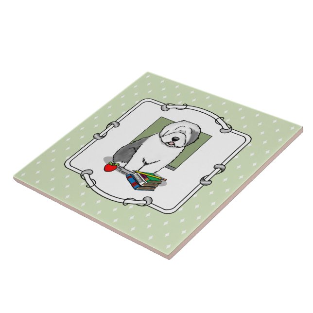 Skollärare Gamla engelska Sheepdog (Grått 1) Cute Kakelplatta (Sidan)