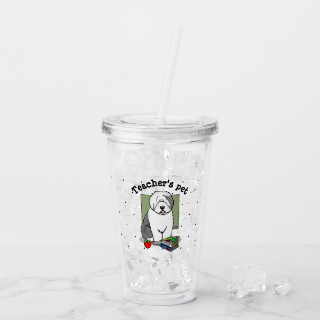 Skollärare Gamla engelska Sheepdog (Grått 1) Cute Take Away Mugg (Baksida Ice)