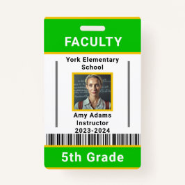 Skollärare-ID-brickmall W/streckkodsmall Grönt