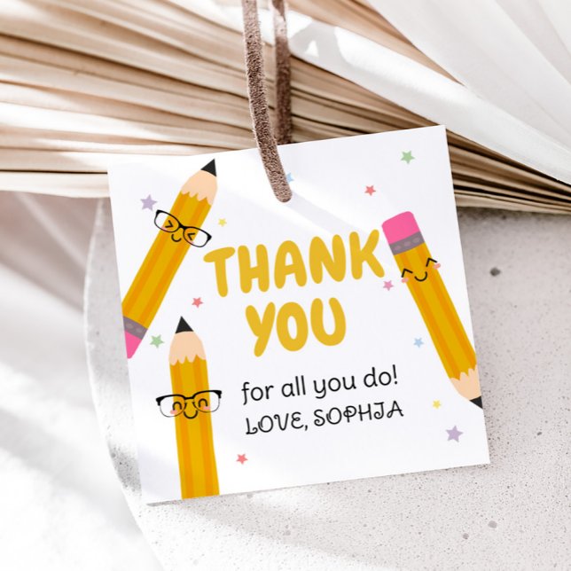 Skollärarens Tack Square Gåvor Etiketter (Teacher Appreciation Thank You Square Favor Tags)