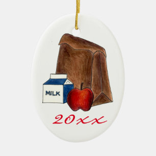 Skolleunch Mjölk Apple Favorite Teacher Gift Julgransprydnad Keramik