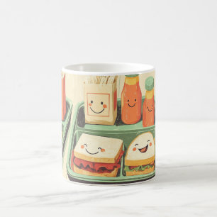 skollunchbrickor illustrerade i "kawaii"-stil kaffemugg