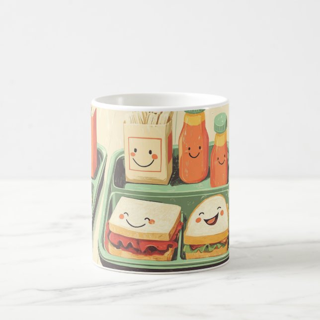 skollunchbrickor illustrerade i "kawaii"-stil  kaffemugg (Center)