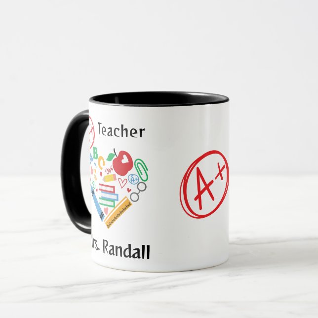 Skolmaterial Hjärtformad Design Lärare Mugg  (Framsida vänster)
